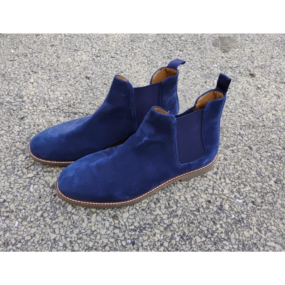 Steve Madden Men's Navy Highline Chelsea Suede Rugged Sole Pull On Boots SZ 12M
